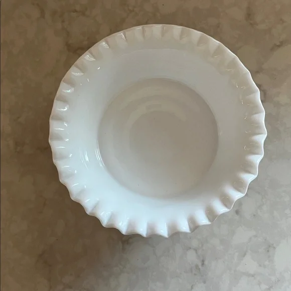 Vintage Hobnail Milk Glass Pedestal Ruffled Fruit Bowl 8” - Picture 2 of 4